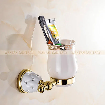 DecorBites™ Golden Bath Hardware Set: TP Holder, Towel Rack, Tissue Holder, Cup Holder, Robe Hook