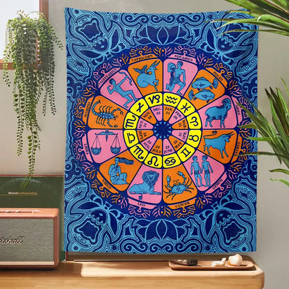 Decobites Zodiac Wheel Tarot Tapestry: Hippie Boho Wall Art for Astrology & Witchcraft