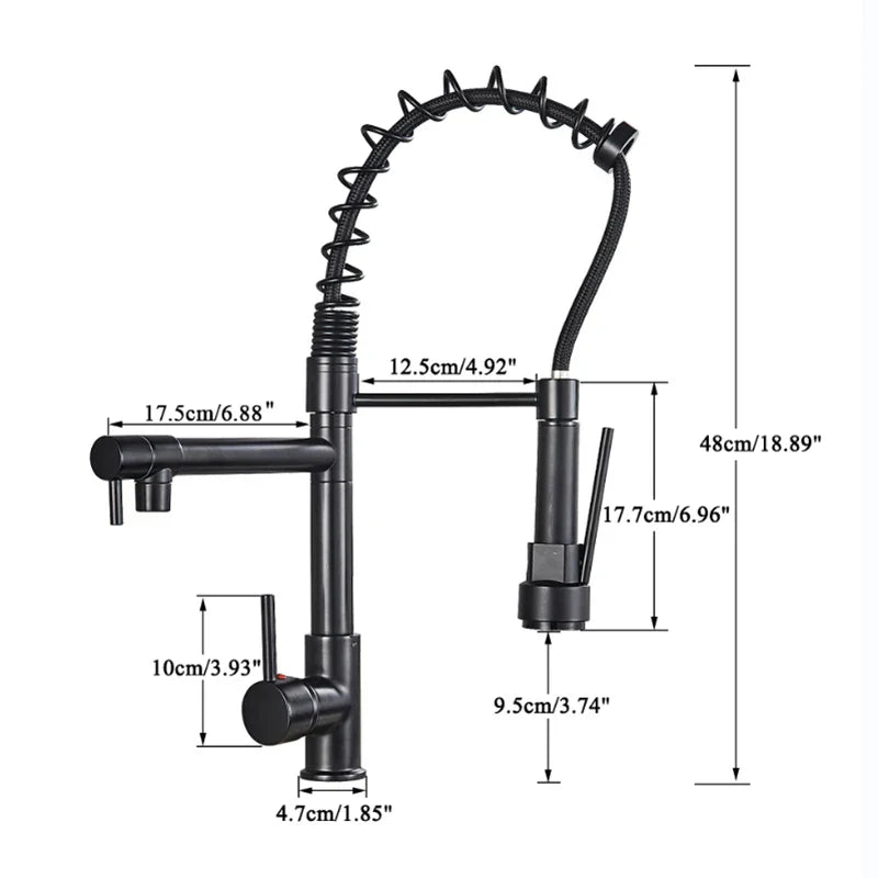 DecorBites™ LED Spring Kitchen Faucet: Dual Swivel Spout, Pull Down, Hot Cold Mixer Tap