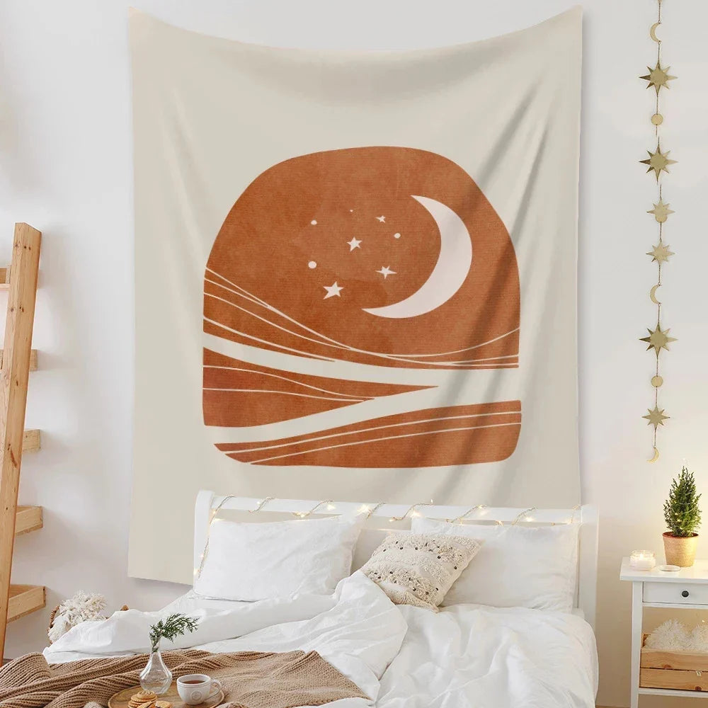 Pink Moon Night Tapestry by Decobites - Boho Celestial Wall Decor for Home