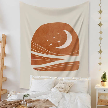 Pink Moon Night Tapestry by Decobites - Boho Celestial Wall Decor for Home