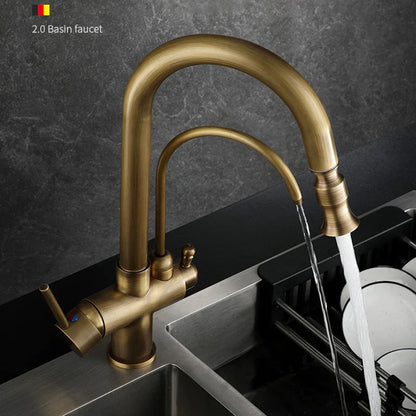 Decorbites™ Zweihand-Messing-Wasserfilter-Küchenarmatur mit herausziehbarer Reinigungsfunktion