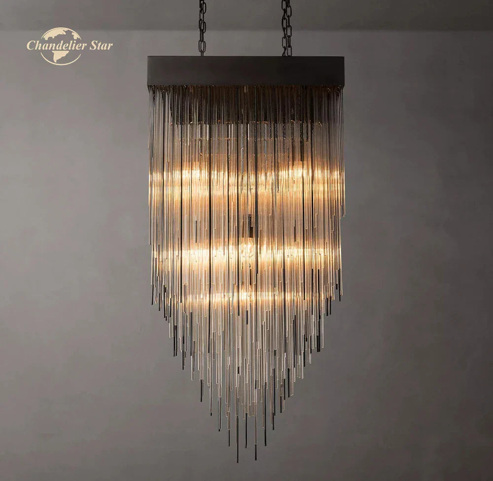 DecorBites™ Cascada LED Glass Chandelier: Stylish Square Pendant Light for Home Decor