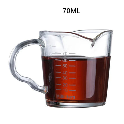 DecorBites™ Glass Espresso Milk Jug With Handle: Heat-resisting, Double/Single Mouth, Glass Scale Measure Mugs
