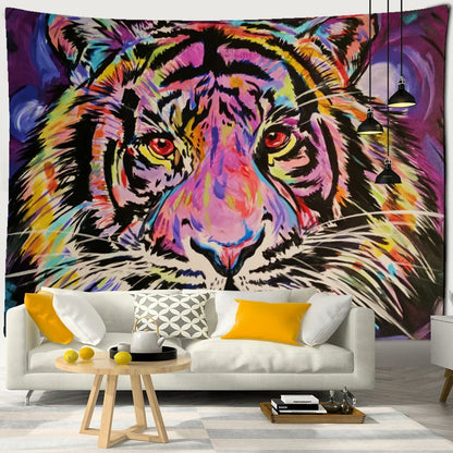 Decobites Colorful Tiger Oil Painting Tapestry: Psychedelic Animal Background Home Decor