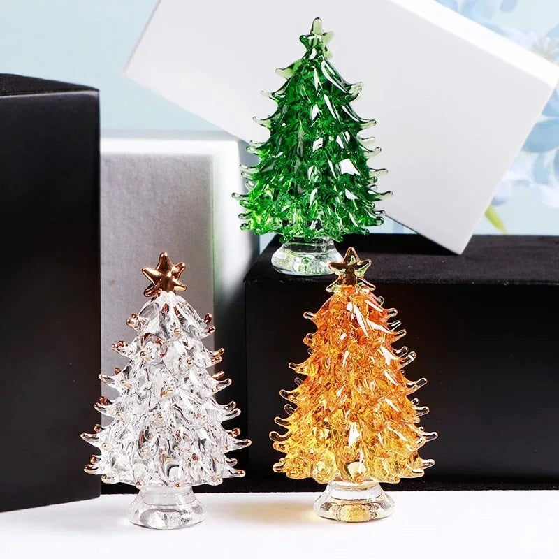 DecorBites™ Crystal Christmas Tree Mini Figurine Handmade Glass Collectible Decoration