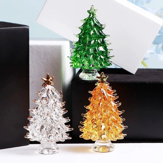 DecorBites™ Crystal Christmas Tree Mini Figurine Handmade Glass Collectible Decoration