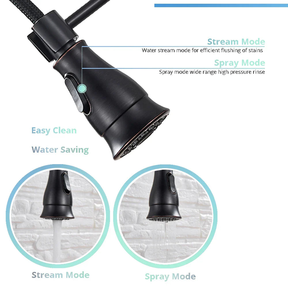 DecorBites™ Brass Black Kitchen Faucet Pull Out Mixer Taps Hot/Cold Water Cranes