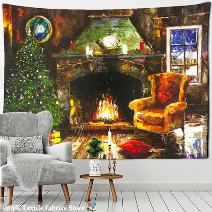 Decobites Christmas Fireplace Tapestry Wall Hanging Home Decor