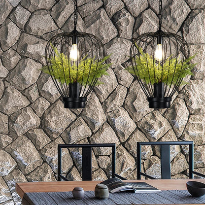 Lámpara de araña DecorBites™ con forma de jaula para pájaros y plantas verdes: Lámpara colgante de estilo industrial retro