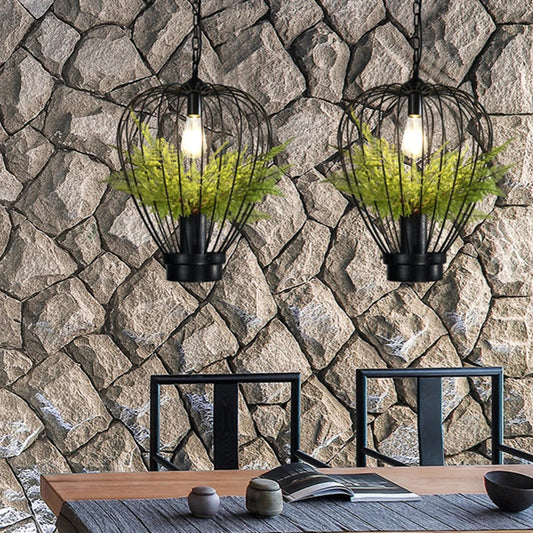 DecorBites™ Green Planting Birdcage Chandelier: Retro Industrial Style Pendant Lamp