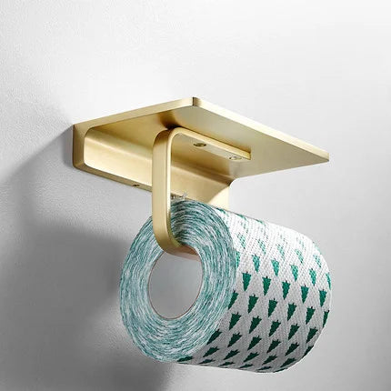 DecorBites™ Brushed Gold Bathroom Hardware Set: Towel Rack, Corner Shelf, Paper Holder, Hook, Toilet Brush Holder