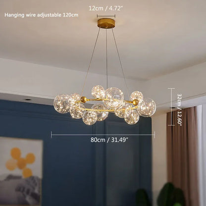 DecorBites™ Gold LED Glass Bubble Chandelier for Dining Room and Restaurant