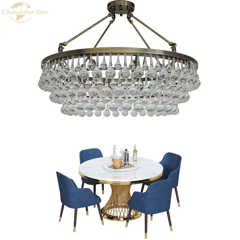 DecorBites™ LED Round Glass Chandeliers Raindrop Pendant Lights Modern Living Hanging Lamps