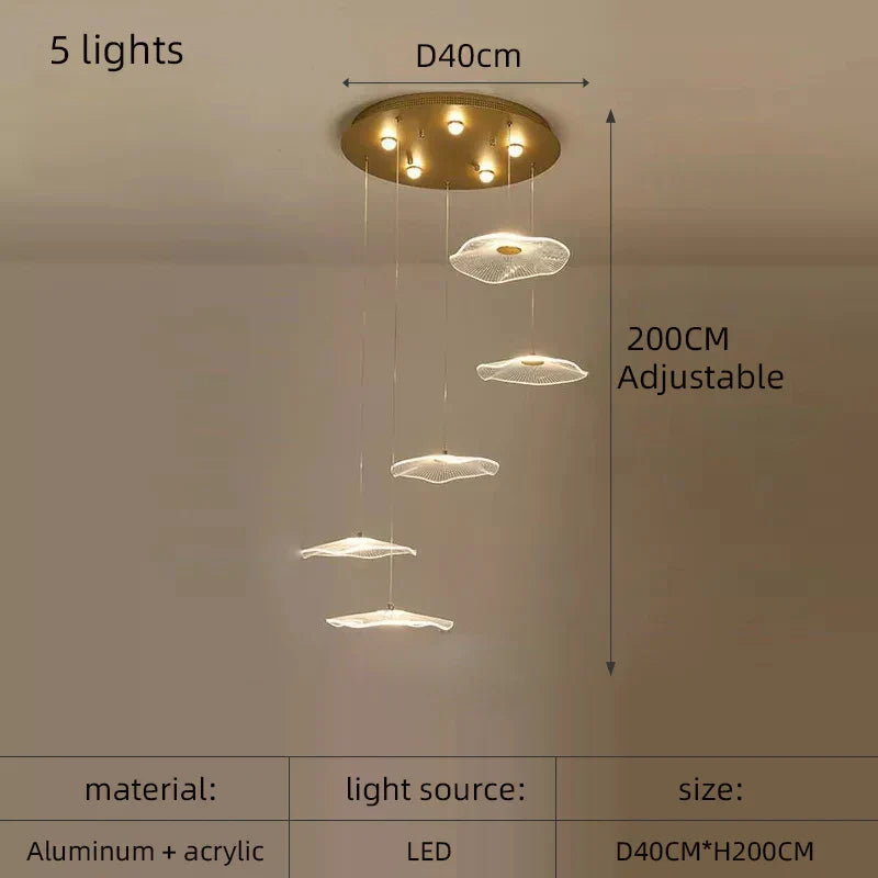 DecorBites™ Lotus Leaf Acrylic Nordic LED Chandelier for Restaurant Living Room Hotel Villa