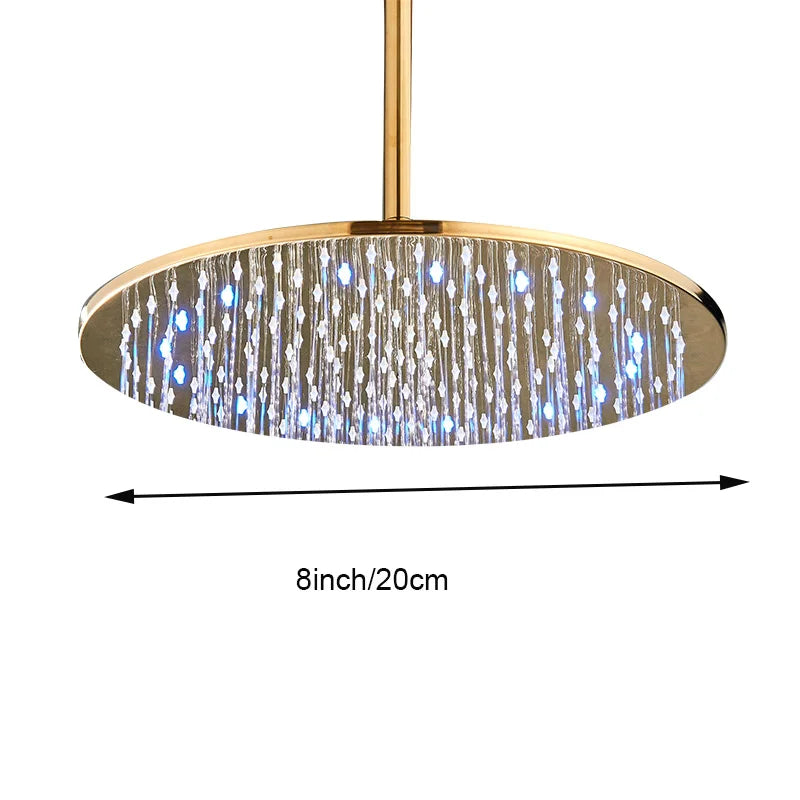 DecorBites™ 16" LED Round Gold Shower Head with Arm - Enhanced Brass Bathroom Accessory