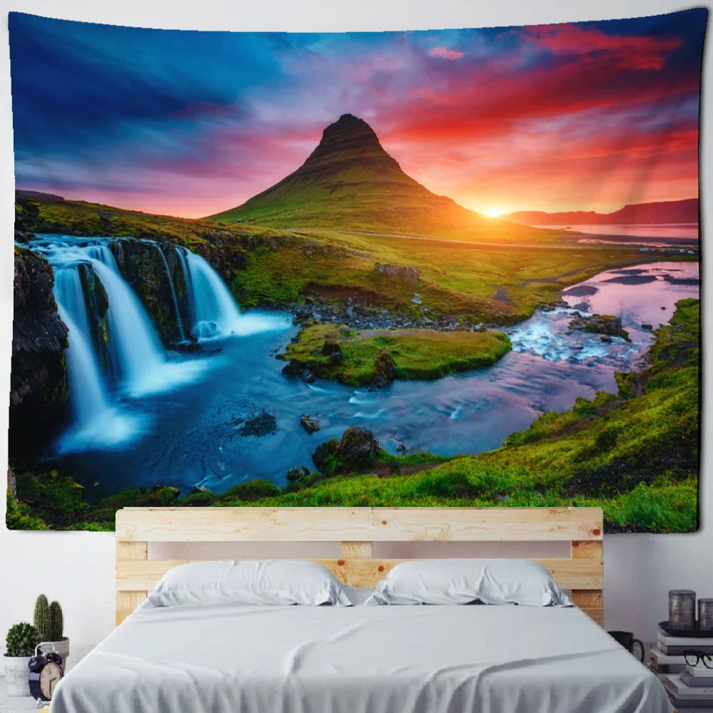 Decobites Sunrise Mountains Rivers Tapestry Wall Hanging Psychedelic Home Decor