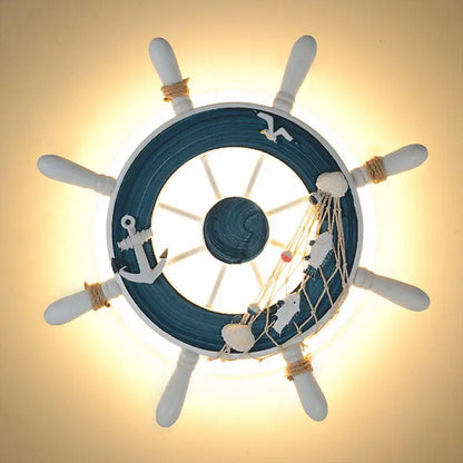 ديكوربايتس™ مصباح حائط LED للأطفال على شكل دفة سفينة - ديكور البحر الأبيض المتوسط ​​بطابع المحيط