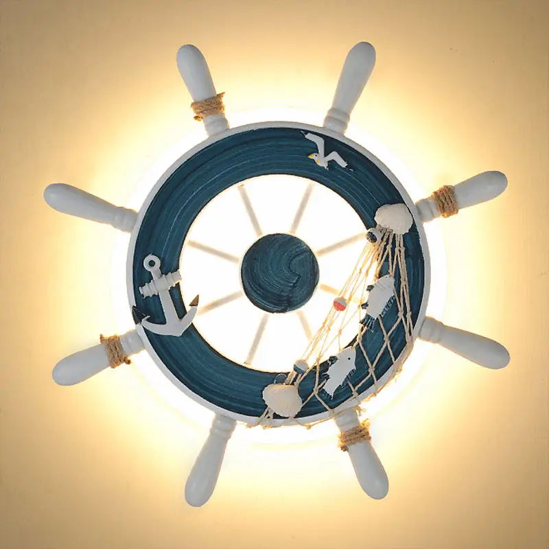 Luz de pared LED para niños Decorbites™ con timón de barco - Decoración mediterránea de tema oceánico
