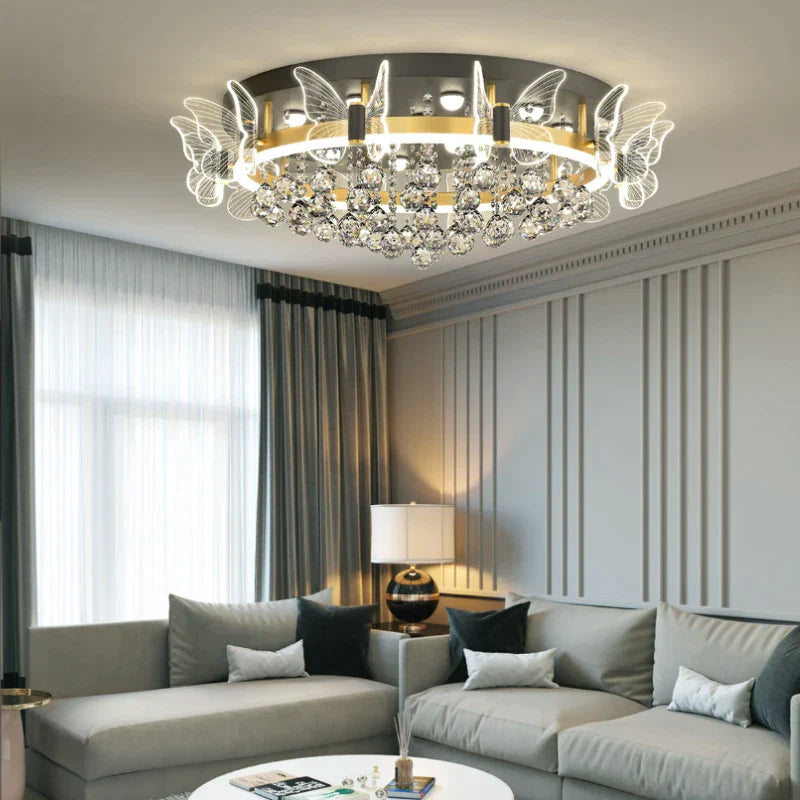 DecorBites™ Elegant Butterfly Flower Crystal Ceiling Lamp for Romantic Home Decor