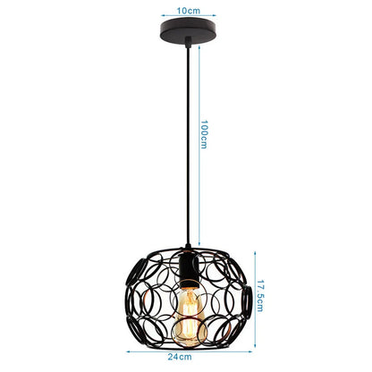 DecorBites™ Industrial Nordic Cage Pendant Light, Black Iron Retro Loft Hanging Lamp