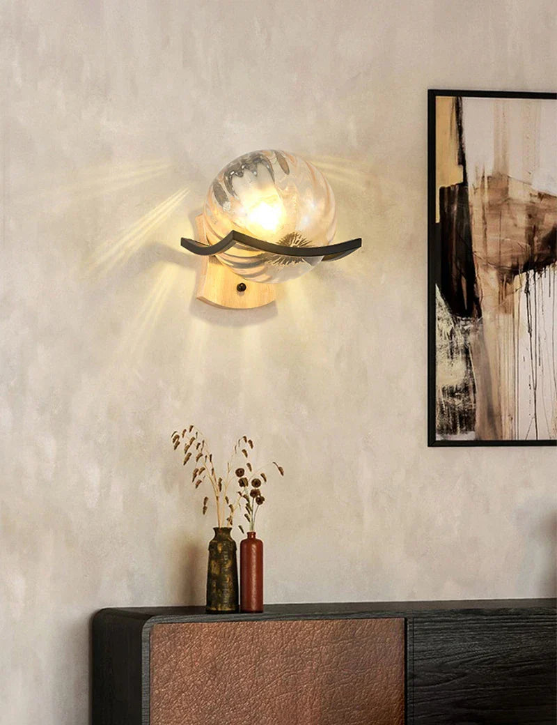 DecorBites™ Japanese Moon Wood Wall Lamp - Minimalist Design - LED Sconce Lights