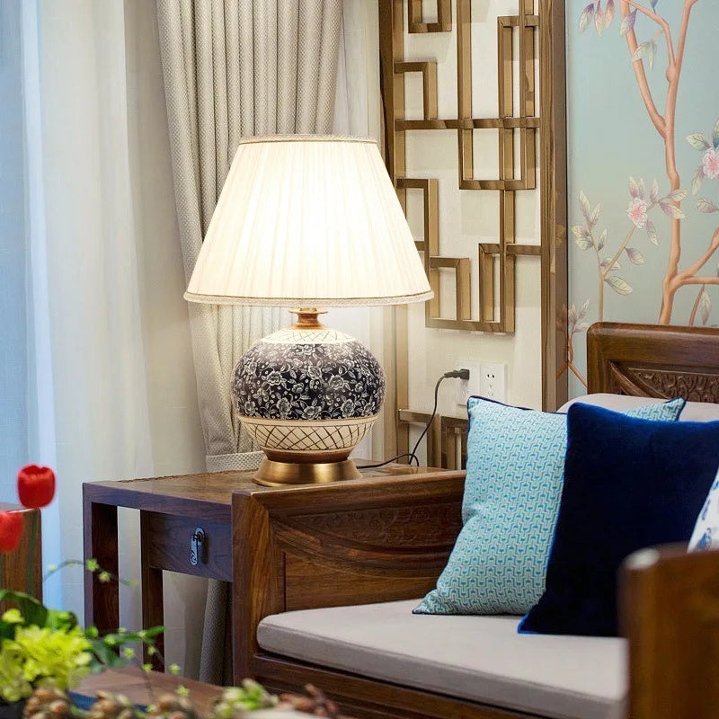 DecorBites™ Chinese Style Ceramic Copper Table Lamp for Living Room & Bedroom