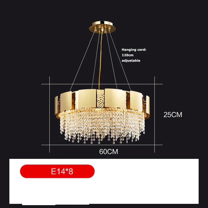 Decorbites™ Lámpara colgante de acero inoxidable Golden Crystal para vestíbulo elegante