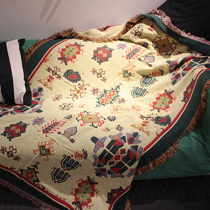 DecorBites™ Bohemian Cotton Thread Knitted Blanket - Ethnic Throw with Tassel, Sofa Cover, Bed/ Wall Tapestry - Home Decor