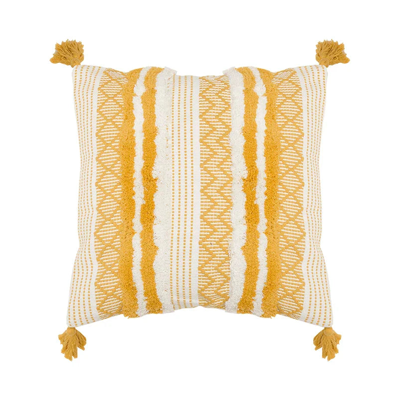 DecorBites™ Boho Jacquard Cushion Cover in Blue Yellow Black Woven for Home Decor