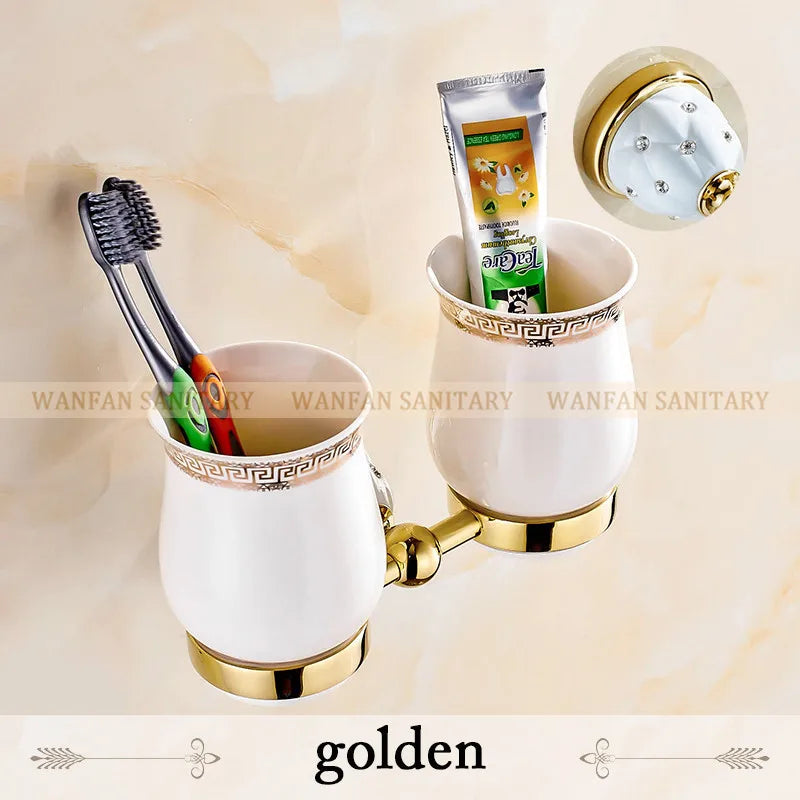 DecorBites™ Golden Bath Hardware Set: TP Holder, Towel Rack, Tissue Holder, Cup Holder, Robe Hook