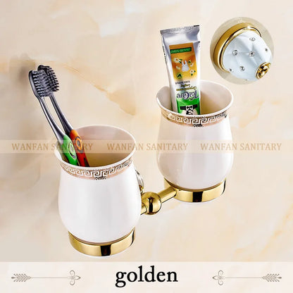 DecorBites™ Golden Bath Hardware Set: TP Holder, Towel Rack, Tissue Holder, Cup Holder, Robe Hook