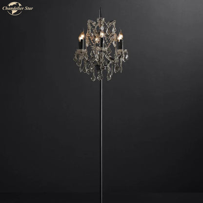 DecorBites™ LED Rococo Crystal Iron Floor Lamp Chandelier, Modern Standing Candle Light
