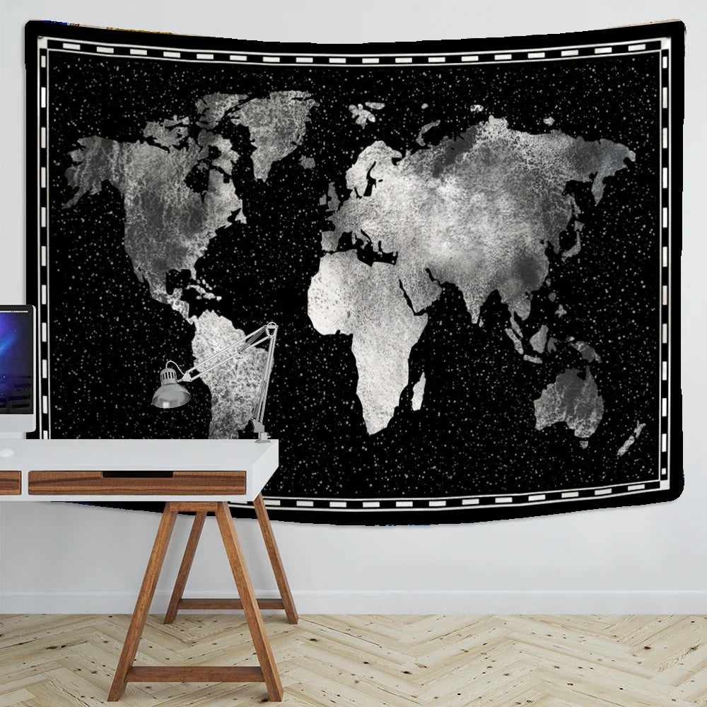 Decobites Geometric World Map Tapestry Wall Hanging: 3D Print Decor Yoga Mat Sleeping Pad