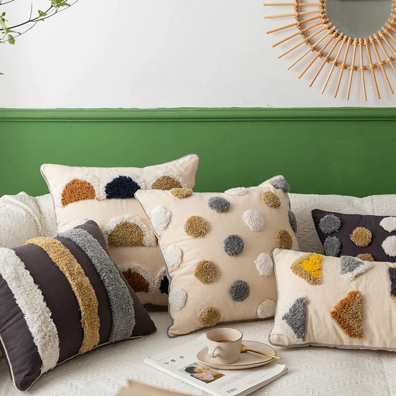 DecorBites™ Handmade Moroccan Geometric Dots Stripe Pillow Cover for Sofa Bed