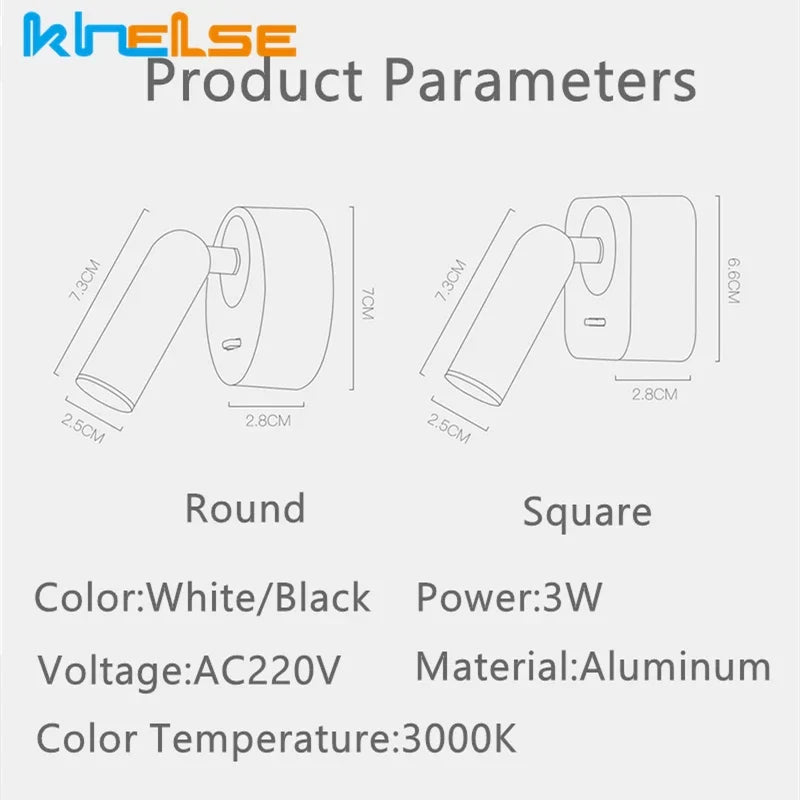 DecorBites™ LED Reading Wall Lamp with Switch | 350º Rotation | 3W Bedside Sconce for Home Decor