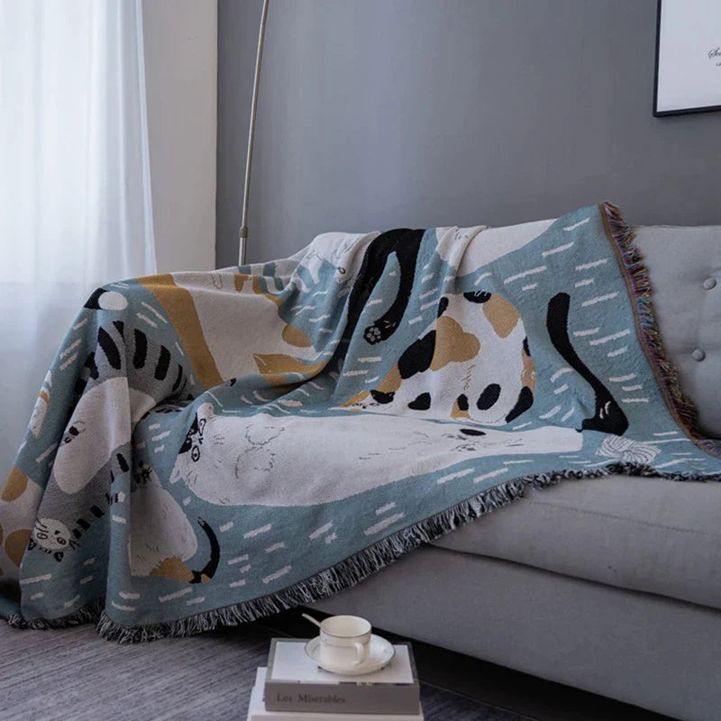 Black Cat Knitted Throw Blanket