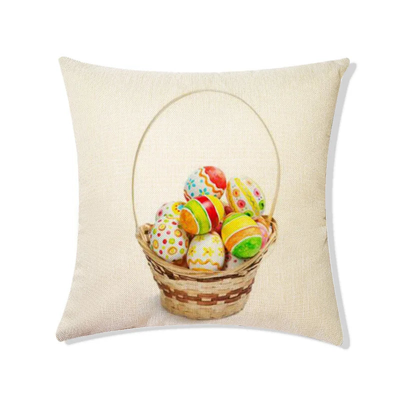 DecorBites™ Easter Rabbit Eggs Linen Pillowcase 45*45CM