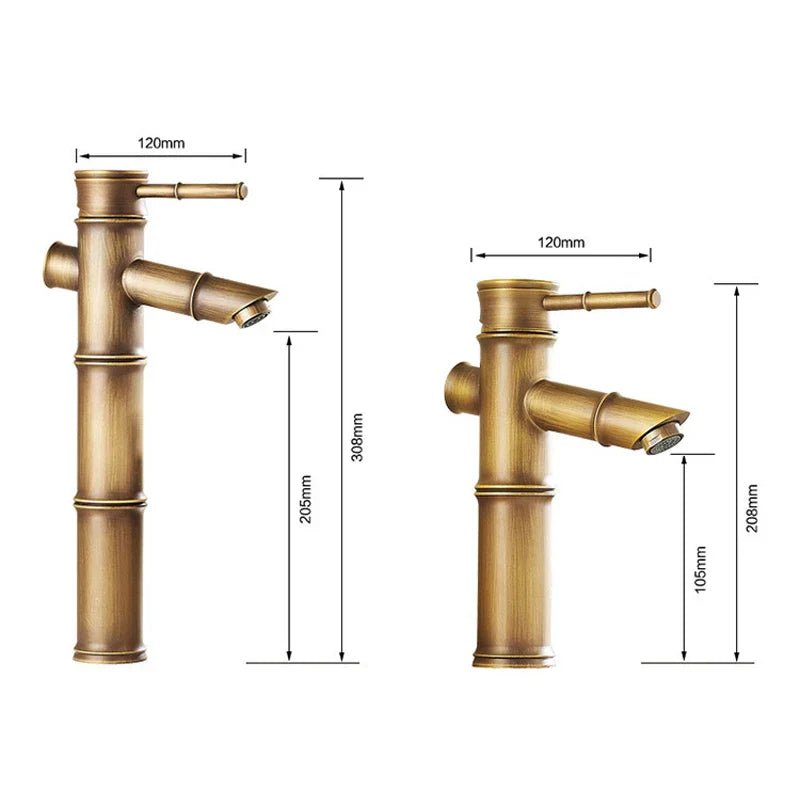 DecorBites™ Antique Brass Bamboo Basin Faucet Single Handle Hot Cold Water Tap