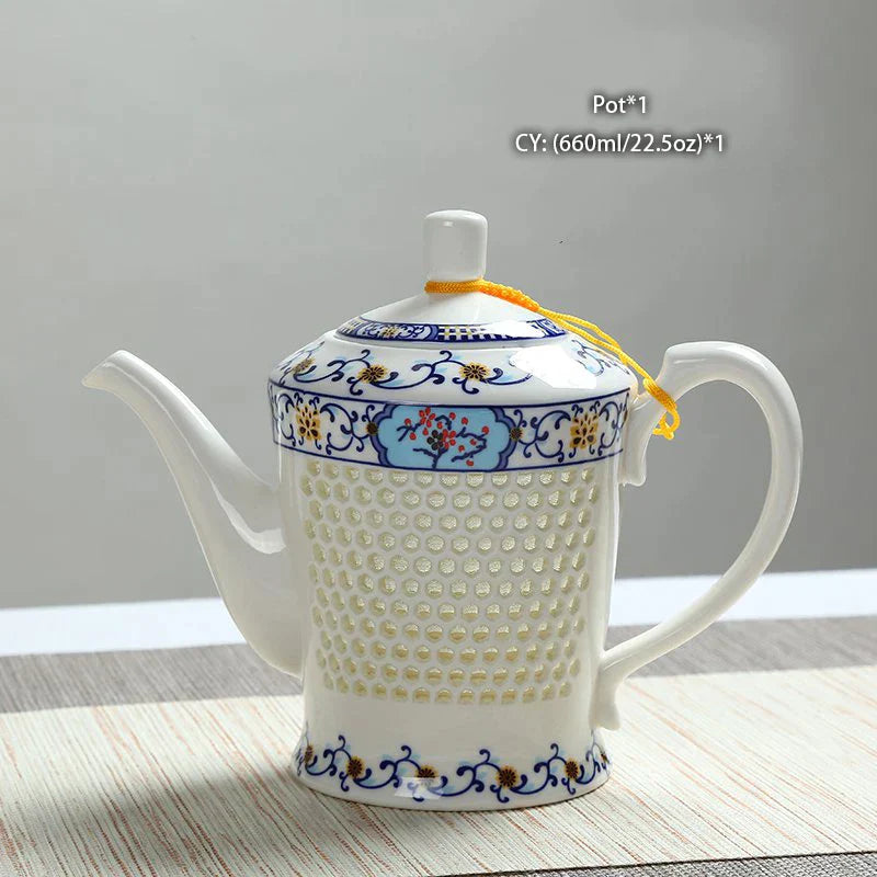 DecorBites™ Blue White Porcelain Tea Set Kungfu Teaware Green Puer Tea Cup Pot Teatime Set