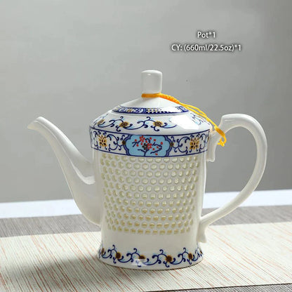 DecorBites™ Blue White Porcelain Tea Set Kungfu Teaware Green Puer Tea Cup Pot Teatime Set