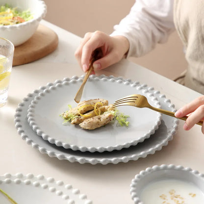 DecorBites™ Heart Shaped Pearl Dinner Plate Set - Elegant Porcelain Tableware for Salad, Soup, Steak