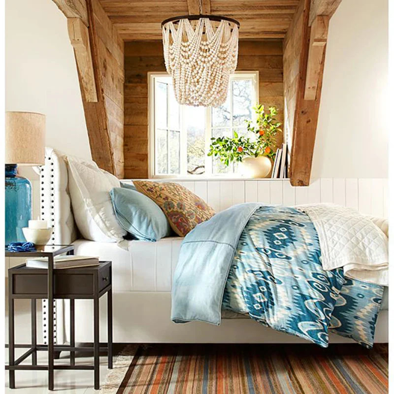 ثريا ديكوربايتس™ الخشبية السوداء المُعلّقة بالخرز - إضاءة نورديك عتيقة للمدخل، وغرفة الطعام، وغرفة النوم