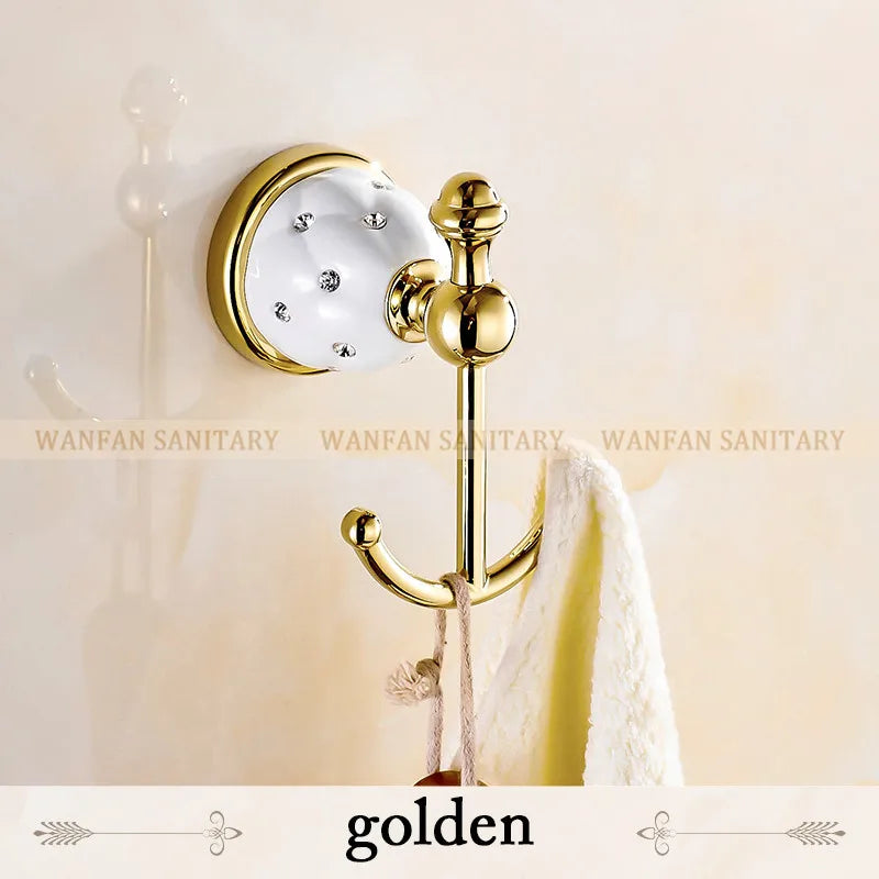 DecorBites™ Golden Bath Hardware Set: TP Holder, Towel Rack, Tissue Holder, Cup Holder, Robe Hook