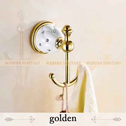 DecorBites™ Golden Bath Hardware Set: TP Holder, Towel Rack, Tissue Holder, Cup Holder, Robe Hook