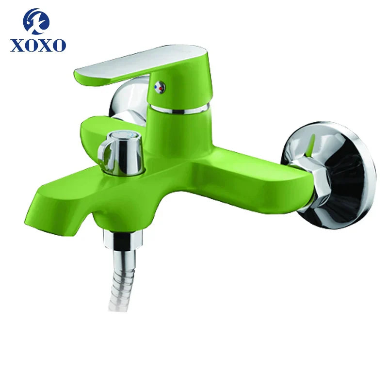 DecorBites™ Brass Chrome Wall Mounted Shower Faucet Set with Green Orange Shower Head