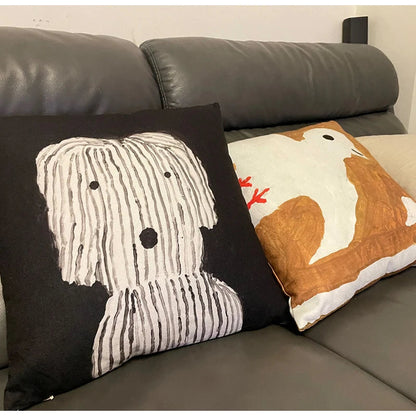 DecorBites™ Cute Dog Printed Designer Throw Pillow Cover for Living Room Sofa Decor