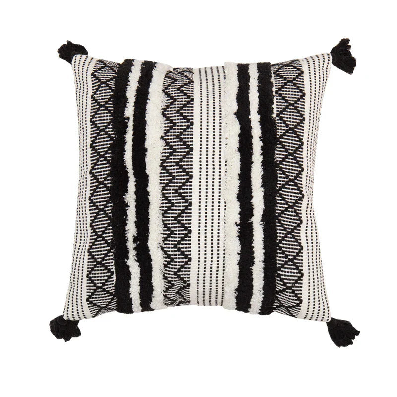 DecorBites™ Boho Jacquard Cushion Cover in Blue Yellow Black Woven for Home Decor