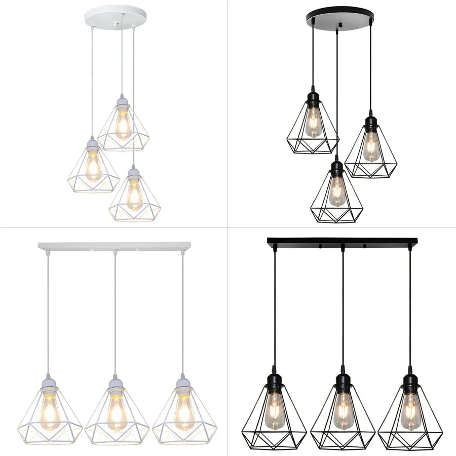 DecorBites™ Diamond Cage Wrought Iron Pendant Light for Dining Room and Kitchen Island