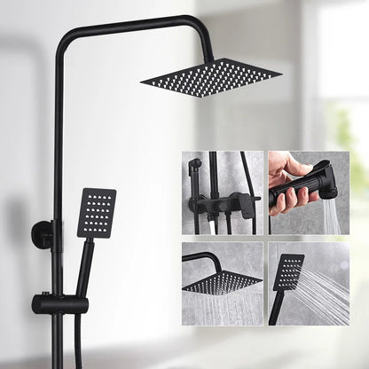 DecorBites™ Black Brass Shower Set with Tub Faucet - Rainfall Bath Mixer for Bathtub